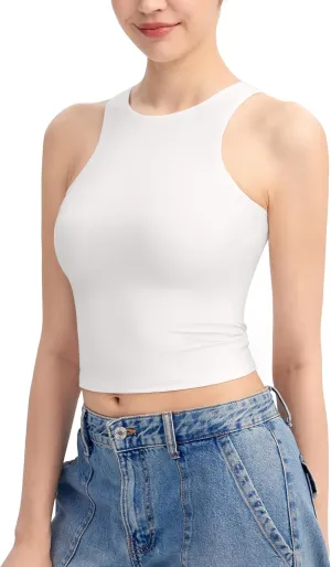 PUMIEY Women's High Neck Tank Top Sleeveless Summer Crop Tops for Women Smoke Cloud Pro Collection