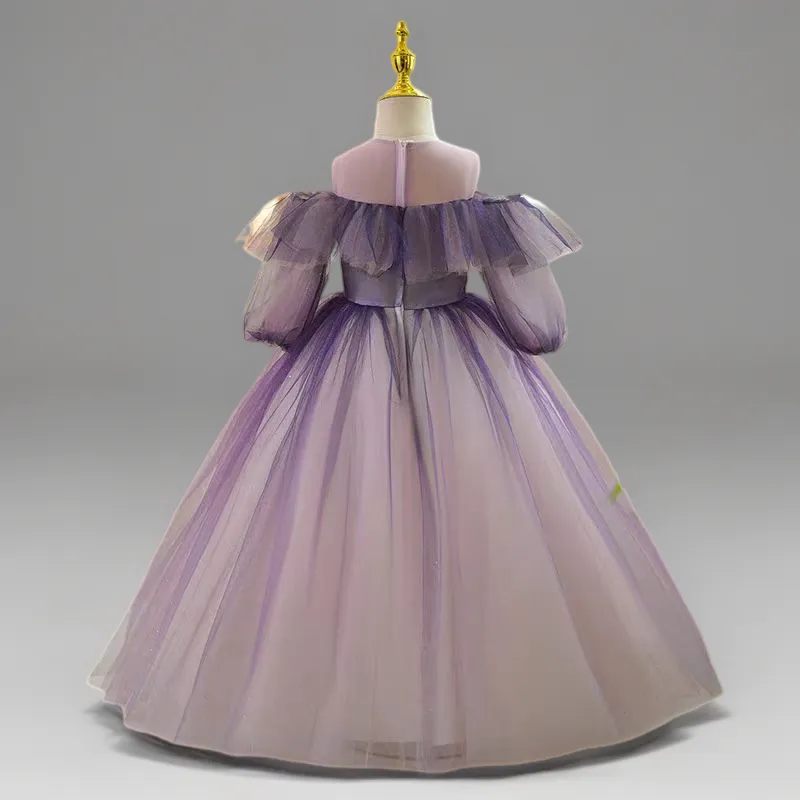 Purple Sequin Tulle Off-Shoulder Flower Girl Dress for Wedding – Plus Size