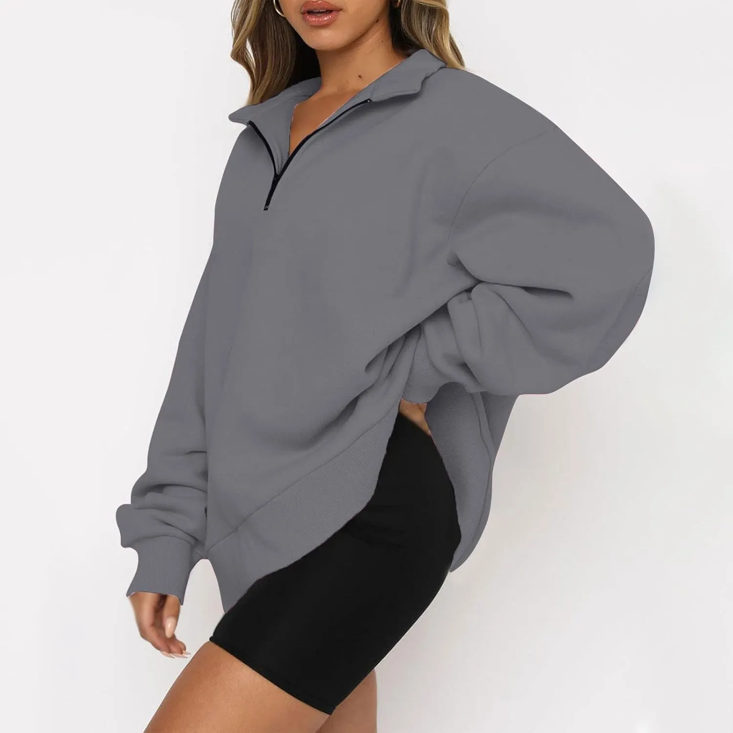 Quarter Zip Pullover for Women Fall Drop Shoulder Sweaters Casual Sweatshirt Half Zip Blouses Long Sleeve Y2k Clothes