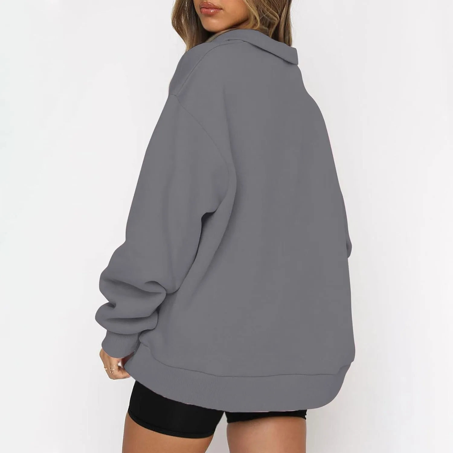 Quarter Zip Pullover for Women Fall Drop Shoulder Sweaters Casual Sweatshirt Half Zip Blouses Long Sleeve Y2k Clothes