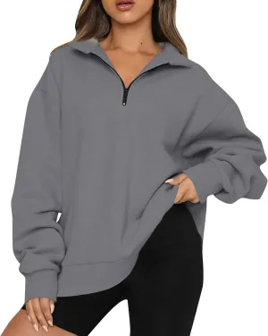Quarter Zip Pullover for Women Fall Drop Shoulder Sweaters Casual Sweatshirt Half Zip Blouses Long Sleeve Y2k Clothes