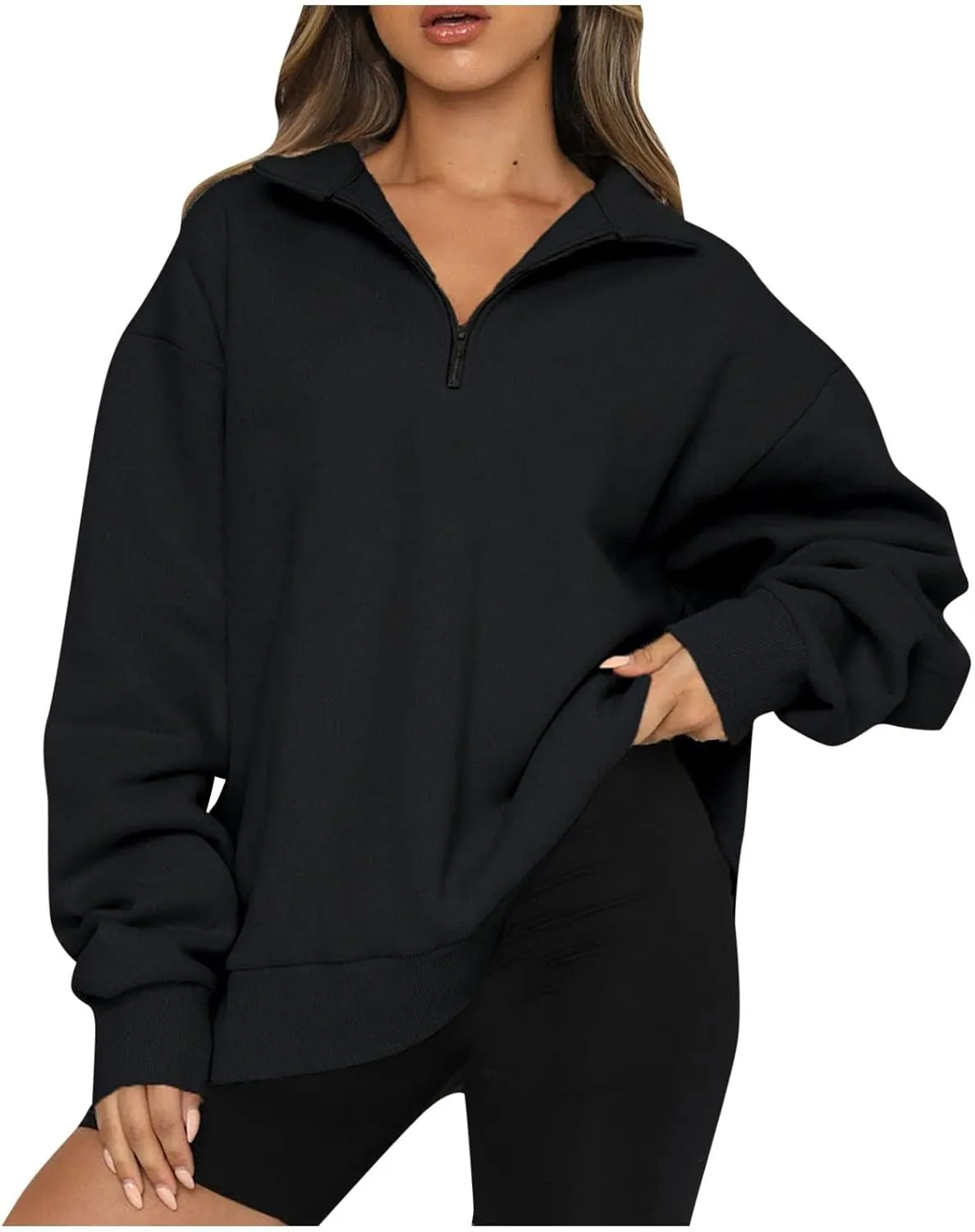 Quarter Zip Pullover for Women Fall Long Sleeve Y2k Clothes Drop Shoulder Blouses Casual Sweaters Half Zip Sweatshirt