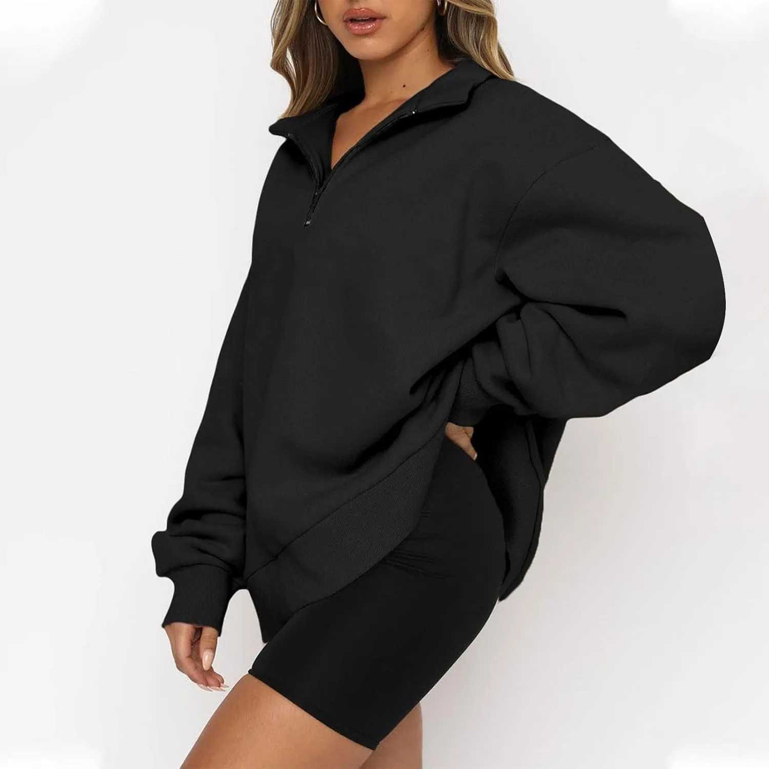 Quarter Zip Pullover for Women Fall Long Sleeve Y2k Clothes Drop Shoulder Blouses Casual Sweaters Half Zip Sweatshirt