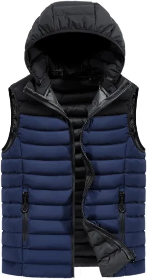 QWENTMTNTY Men's Lightweight Outerwear Vests Big and Tall Cotton Padded Winter Thick Hoodie Jackets Sleeveless Zipper Pockets Coats