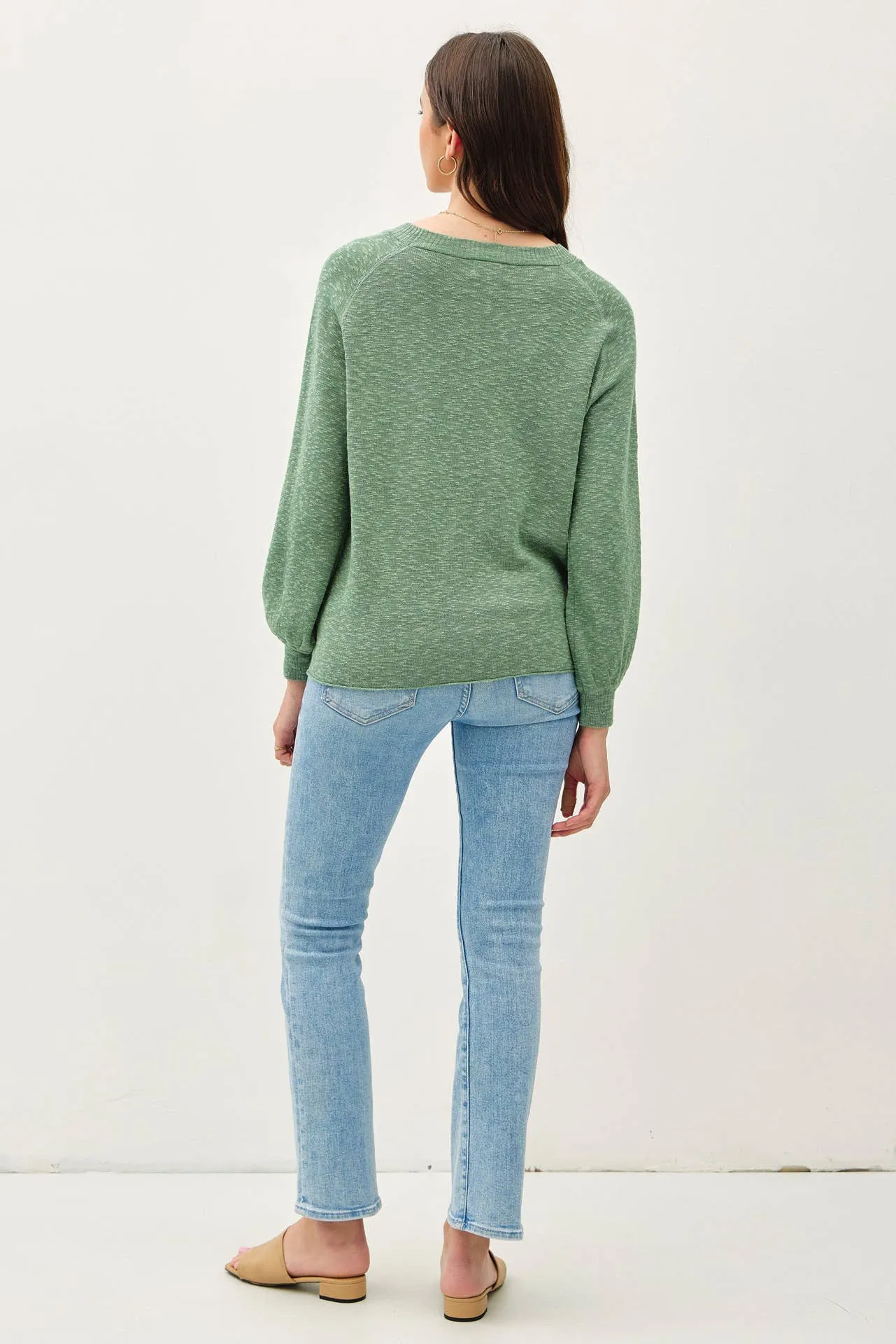 RAGLAN LONG SLEEVE PULLOVER SLUB YARN KNIT SWEATER