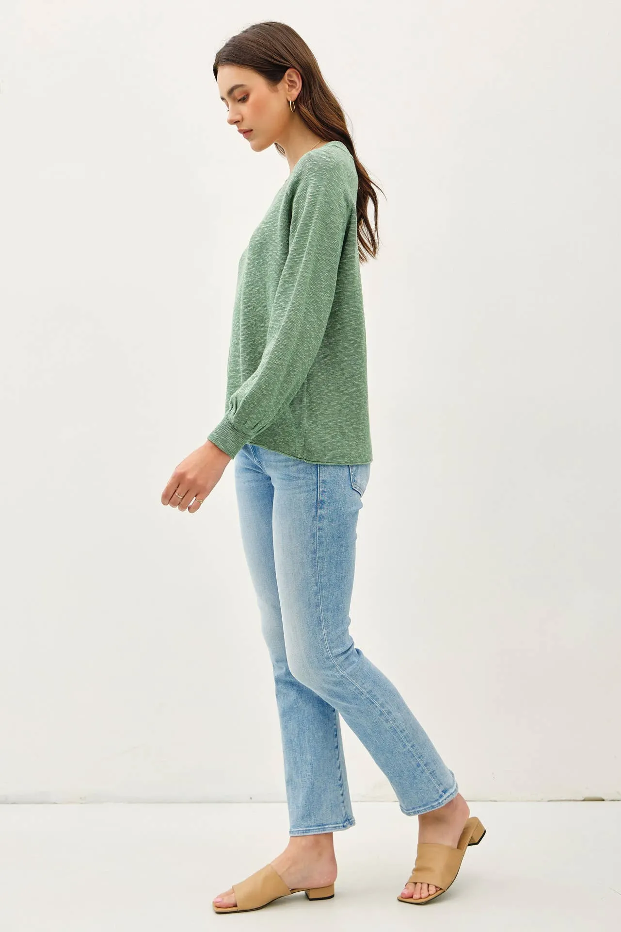 RAGLAN LONG SLEEVE PULLOVER SLUB YARN KNIT SWEATER