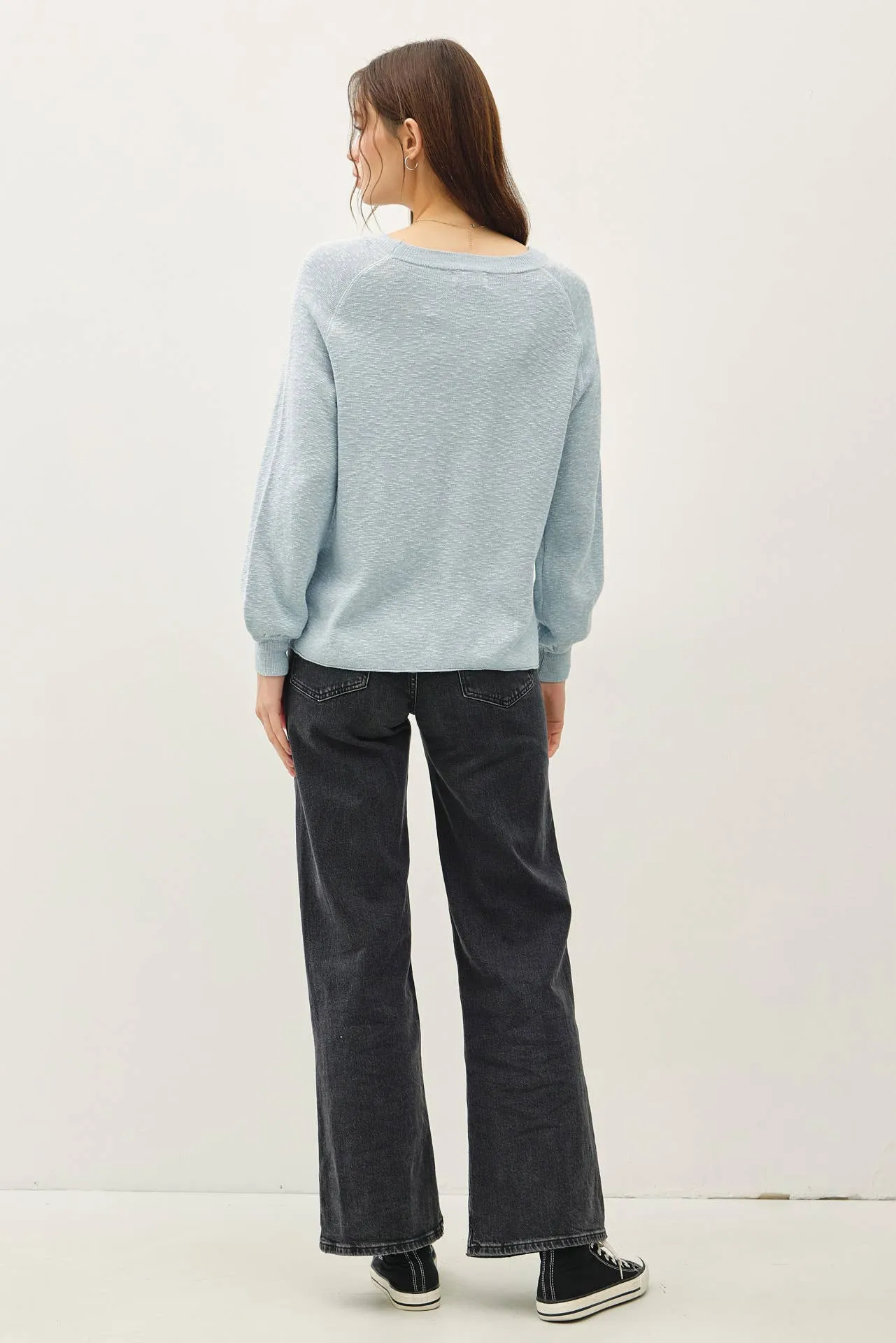 RAGLAN LONG SLEEVE PULLOVER SLUB YARN KNIT SWEATER