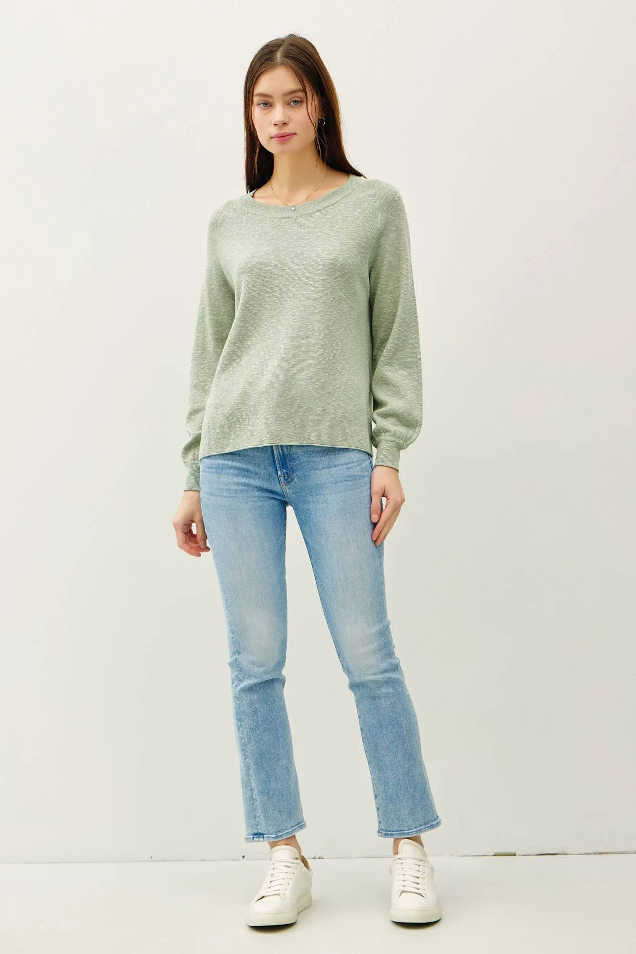 RAGLAN LONG SLEEVE PULLOVER SLUB YARN KNIT SWEATER