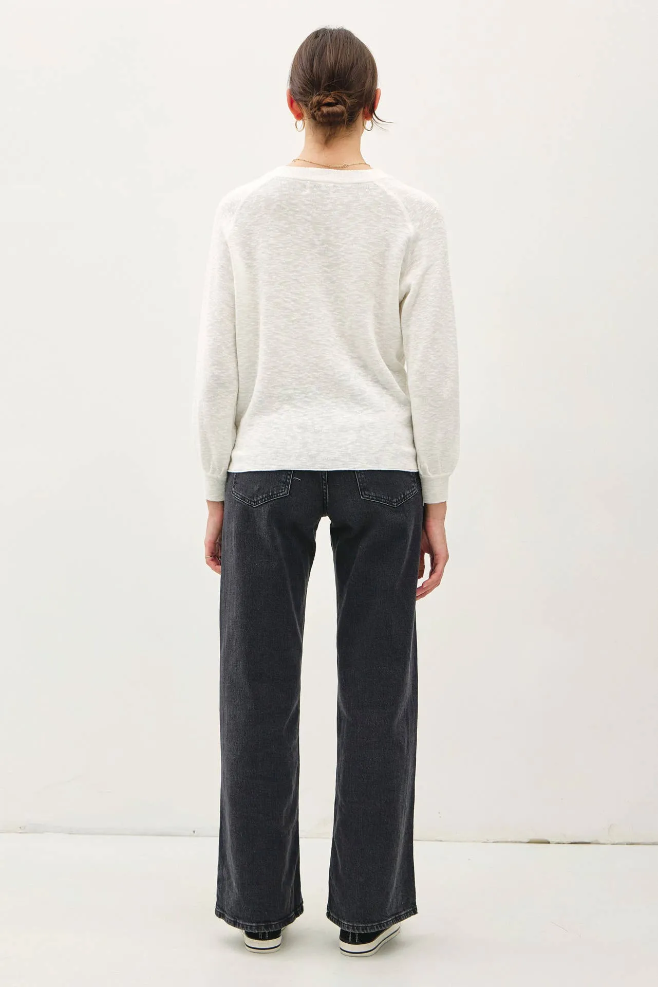 RAGLAN LONG SLEEVE PULLOVER SLUB YARN KNIT SWEATER