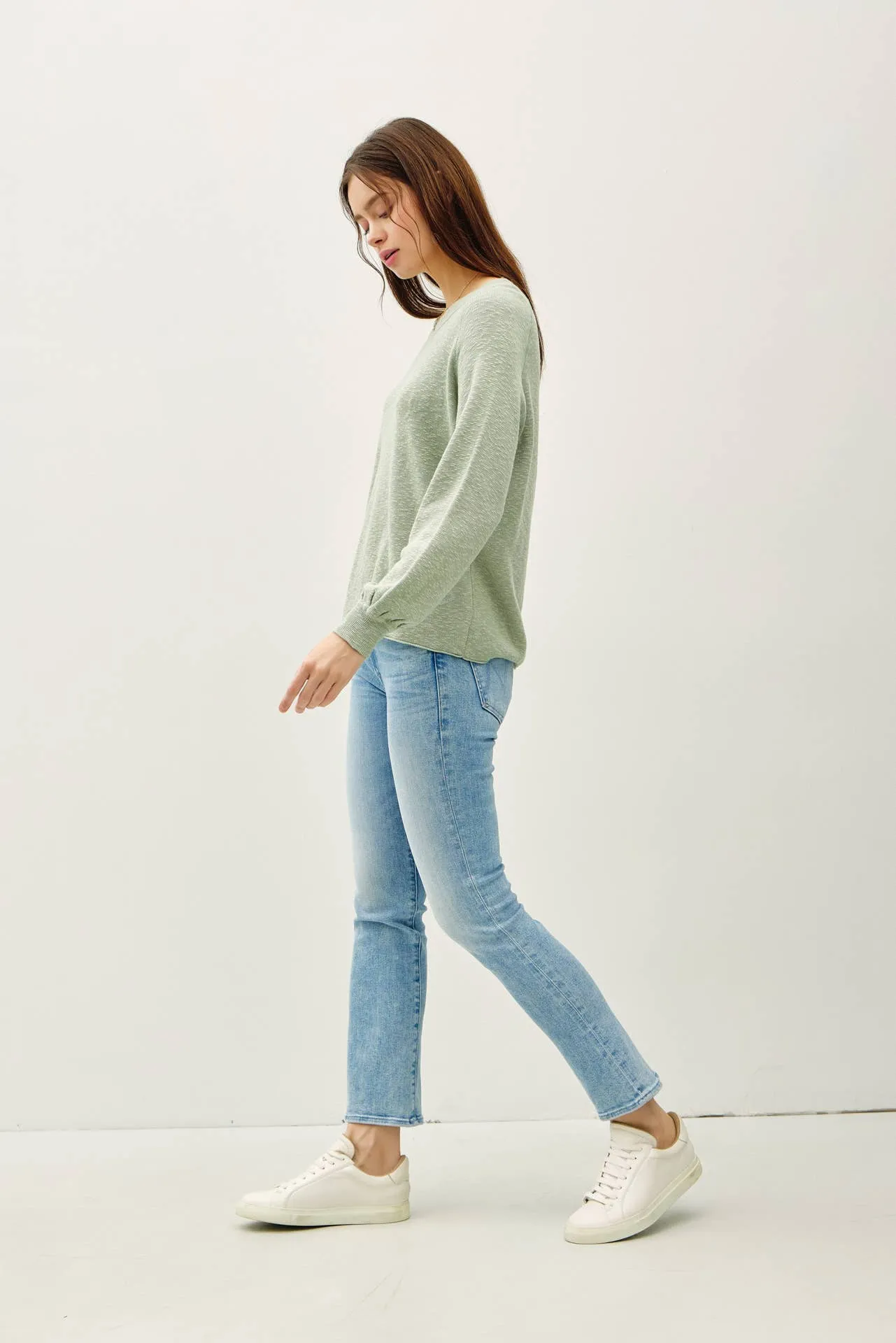 RAGLAN LONG SLEEVE PULLOVER SLUB YARN KNIT SWEATER