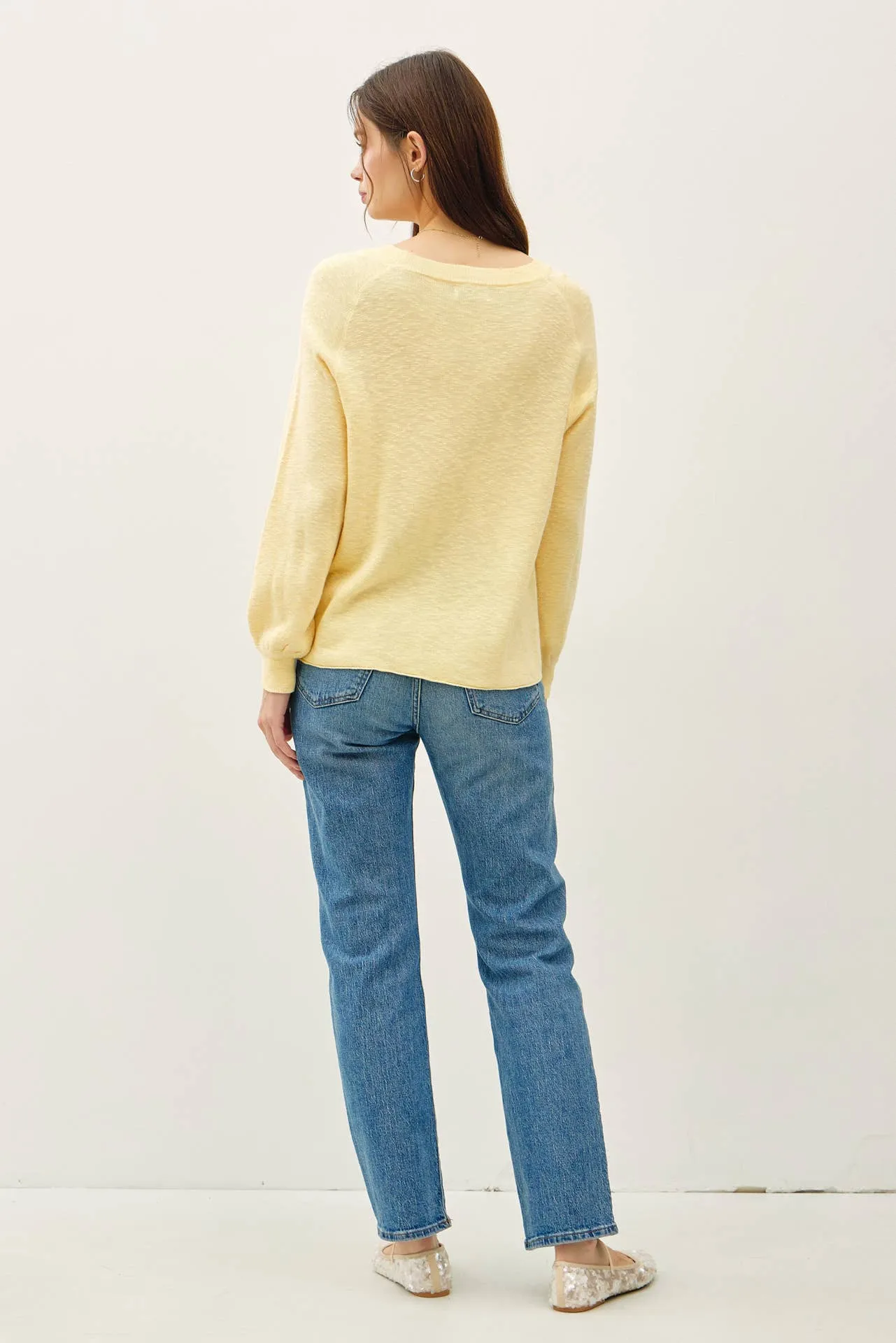 RAGLAN LONG SLEEVE PULLOVER SLUB YARN KNIT SWEATER
