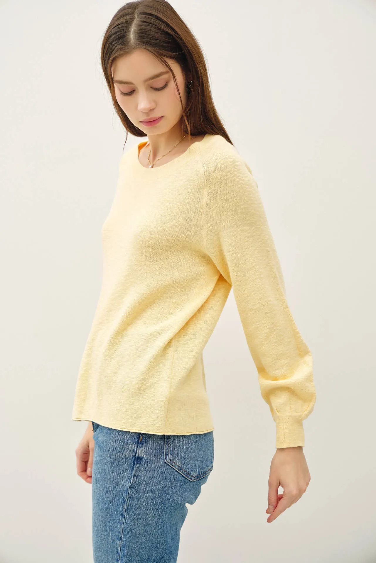 RAGLAN LONG SLEEVE PULLOVER SLUB YARN KNIT SWEATER