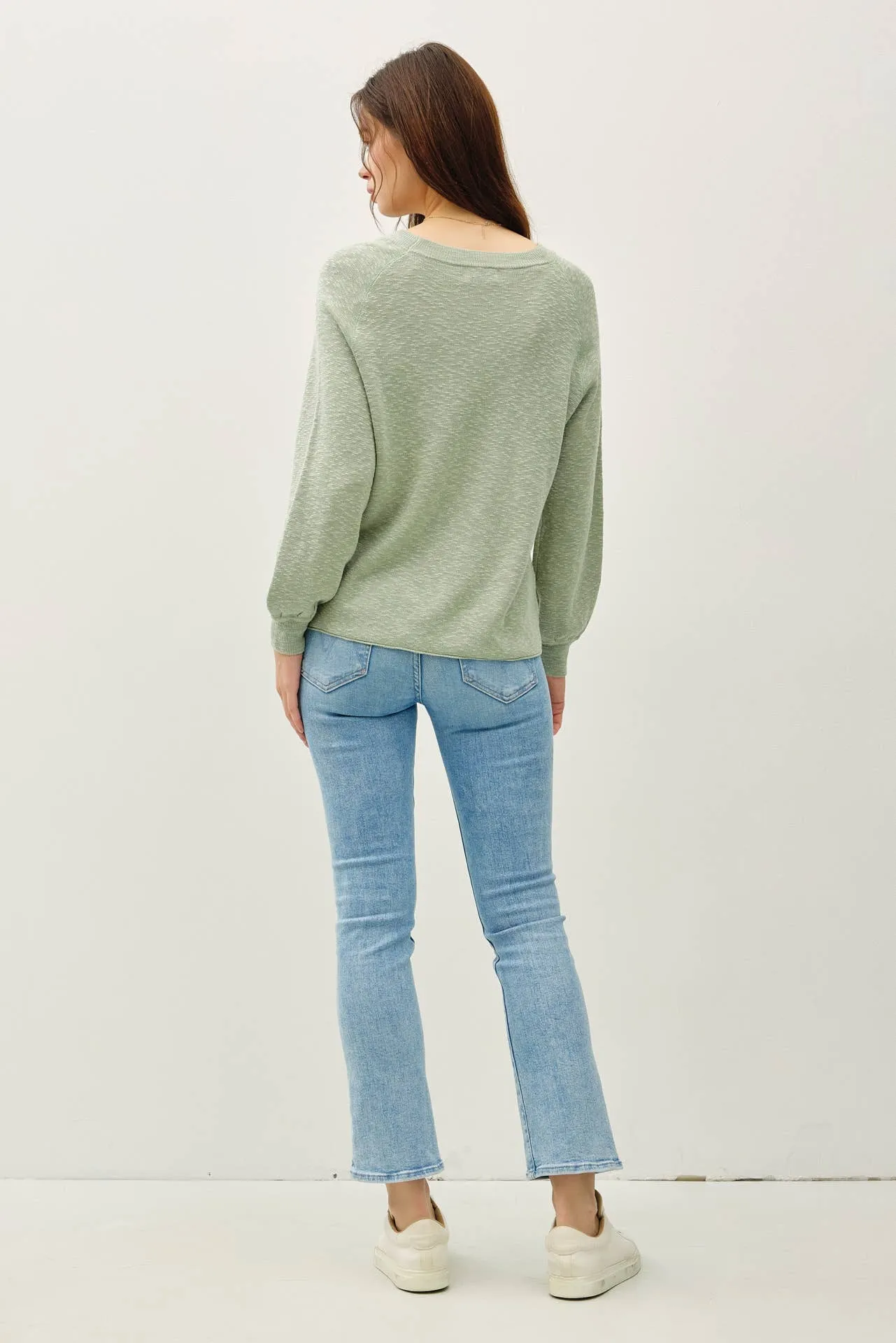 RAGLAN LONG SLEEVE PULLOVER SLUB YARN KNIT SWEATER