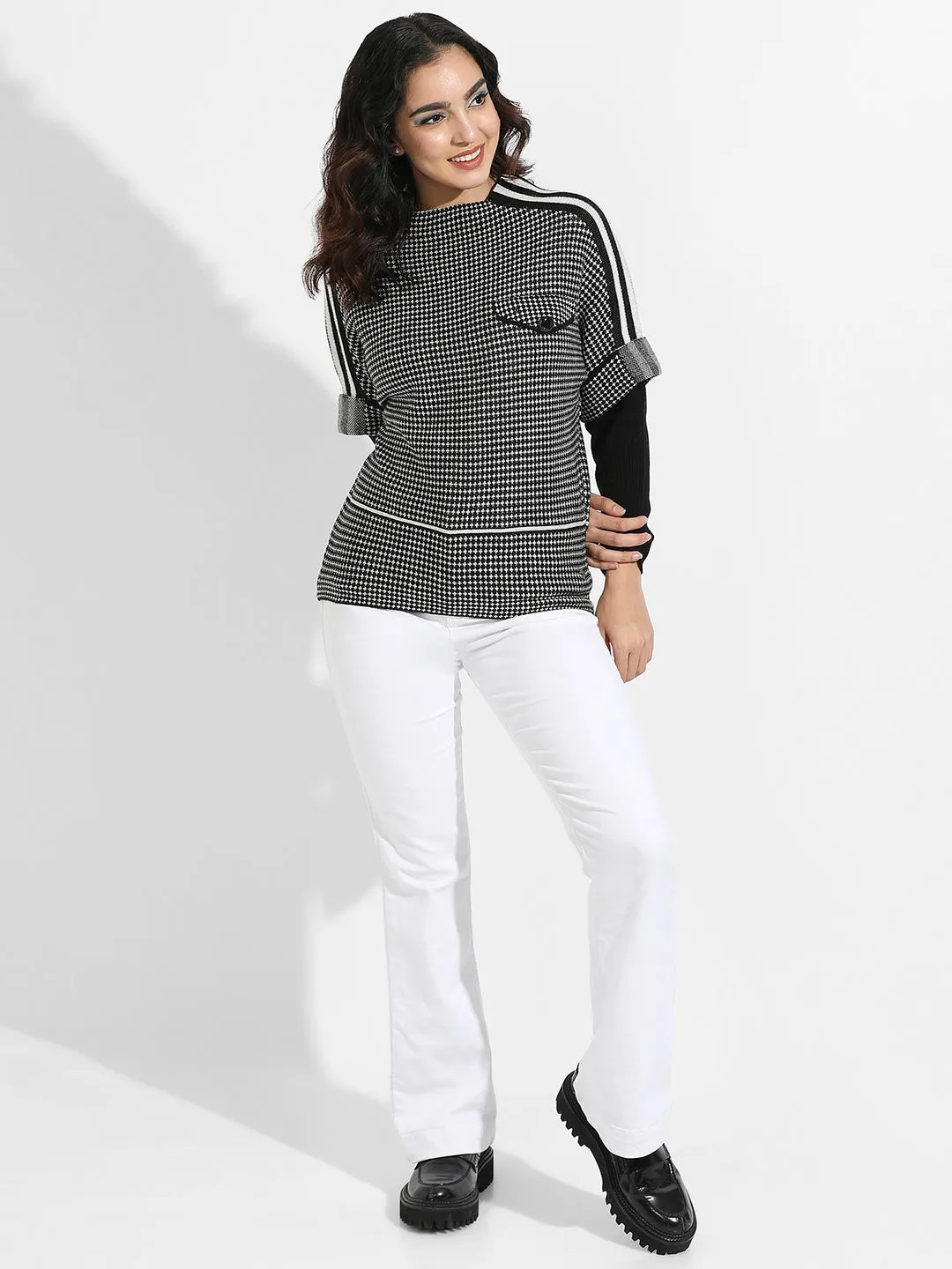 Raglan Sleeve Textured Pullover Sweater