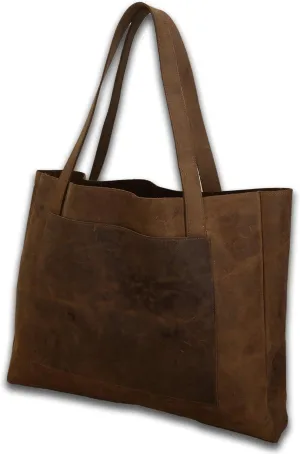 RAJRANG Brown Leather Large Tote Bag for Women Vintage Purse with Big Open Top L- 20.8" x W-15.2" x H-3"