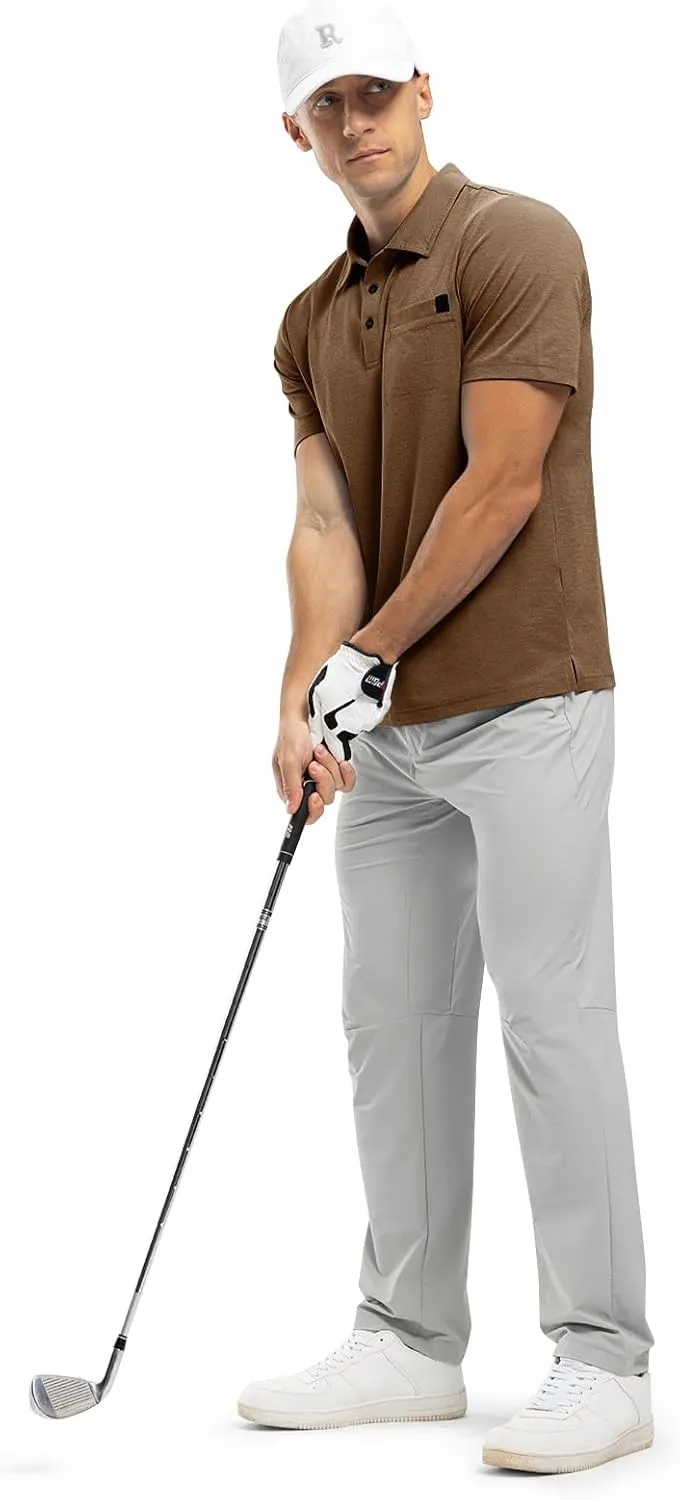 Rdruko Men's Polo Shirts Short Sleeve Dry Fit Golf Shirt with Pocket Collared Tee Shirts Athletic Casual