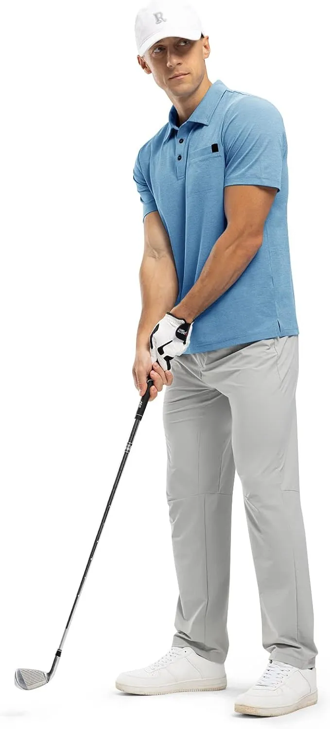 Rdruko Men's Polo Shirts Short Sleeve Dry Fit Golf Shirt with Pocket Collared Tee Shirts Athletic Casual