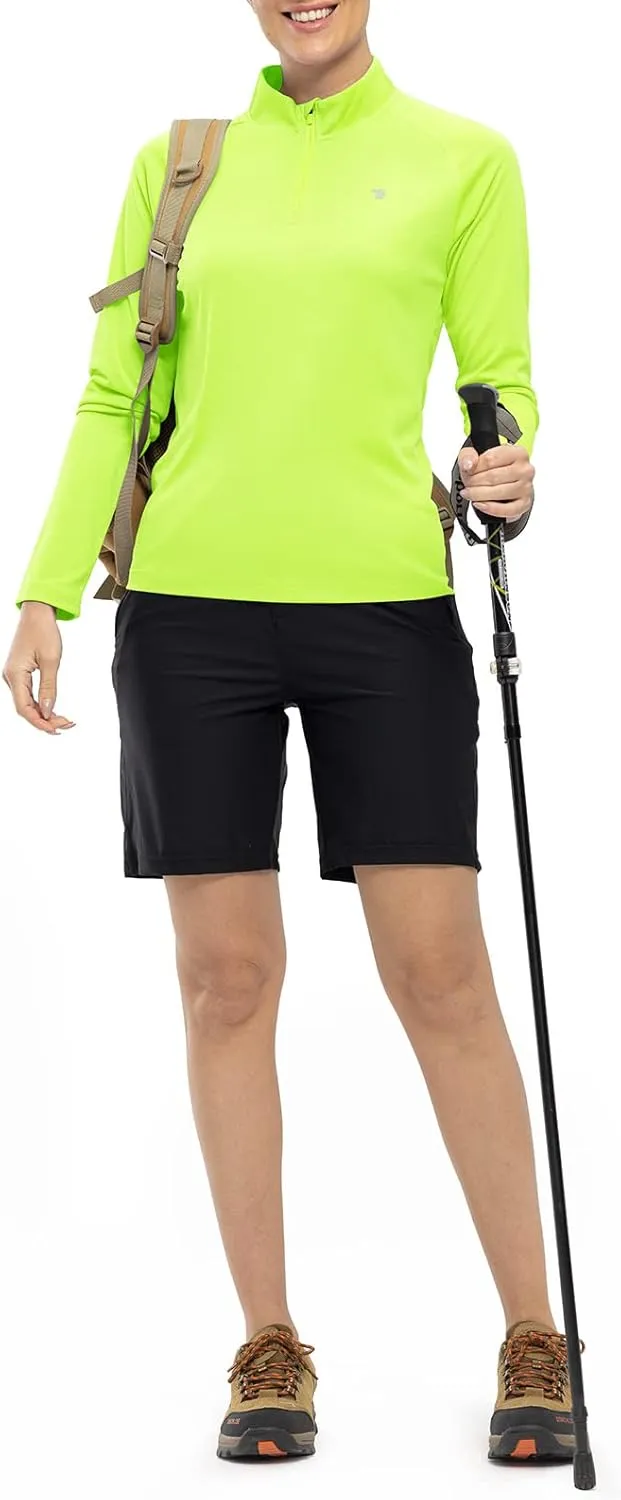 Rdruko Women's Hiking Shirts Quick Dry Long Sleeve UPF 50  Sun Protection Quarter Zip Outdoor Athletic Shirts