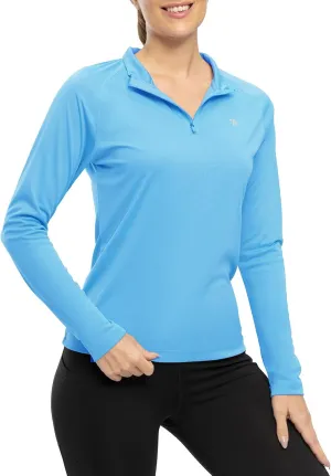 Rdruko Women's Hiking Shirts Quick Dry Long Sleeve UPF 50  Sun Protection Quarter Zip Outdoor Athletic Shirts