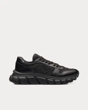 Re-Nylon & Brushed Leather Black Low Top Sneakers