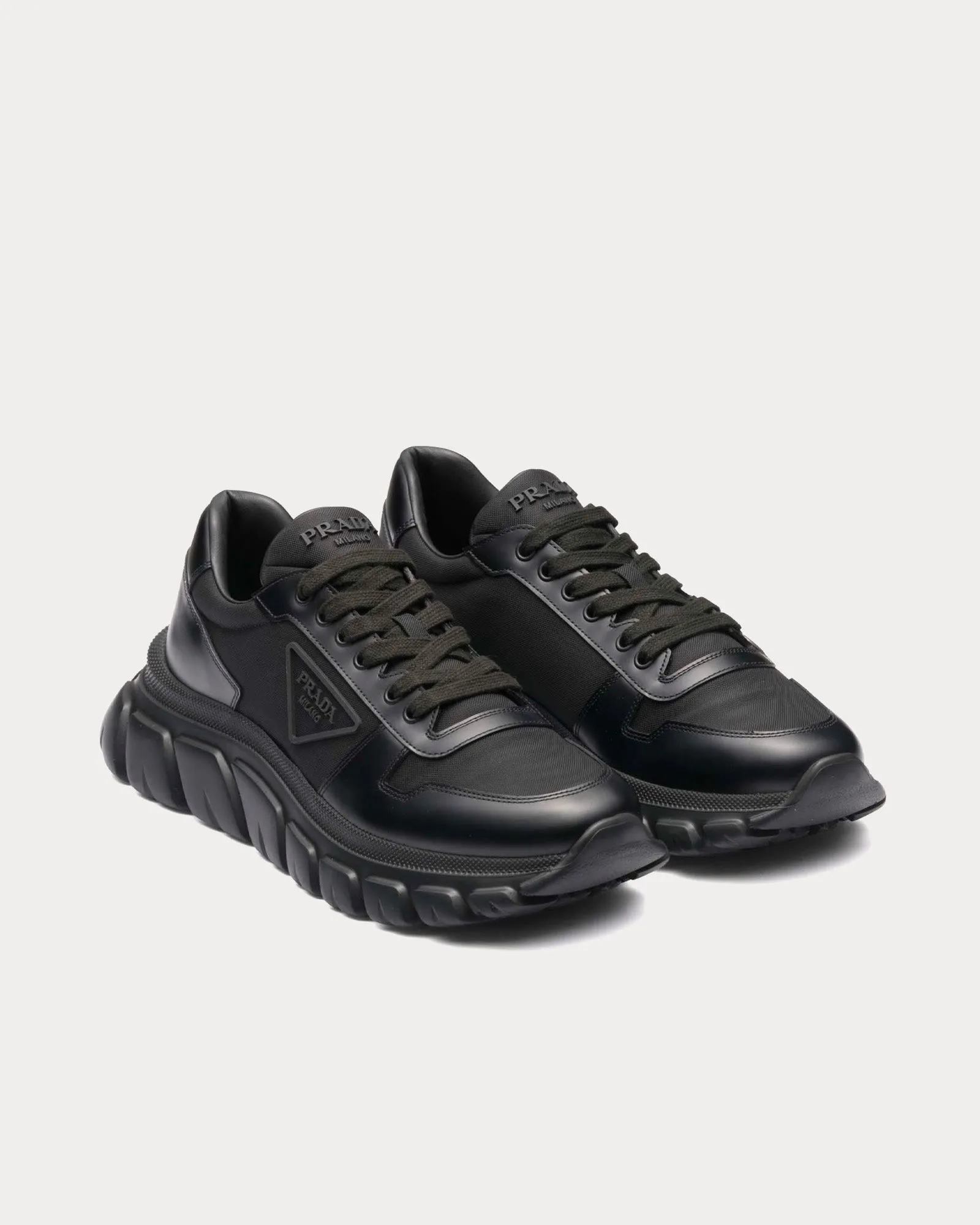 Re-Nylon & Brushed Leather Black Low Top Sneakers
