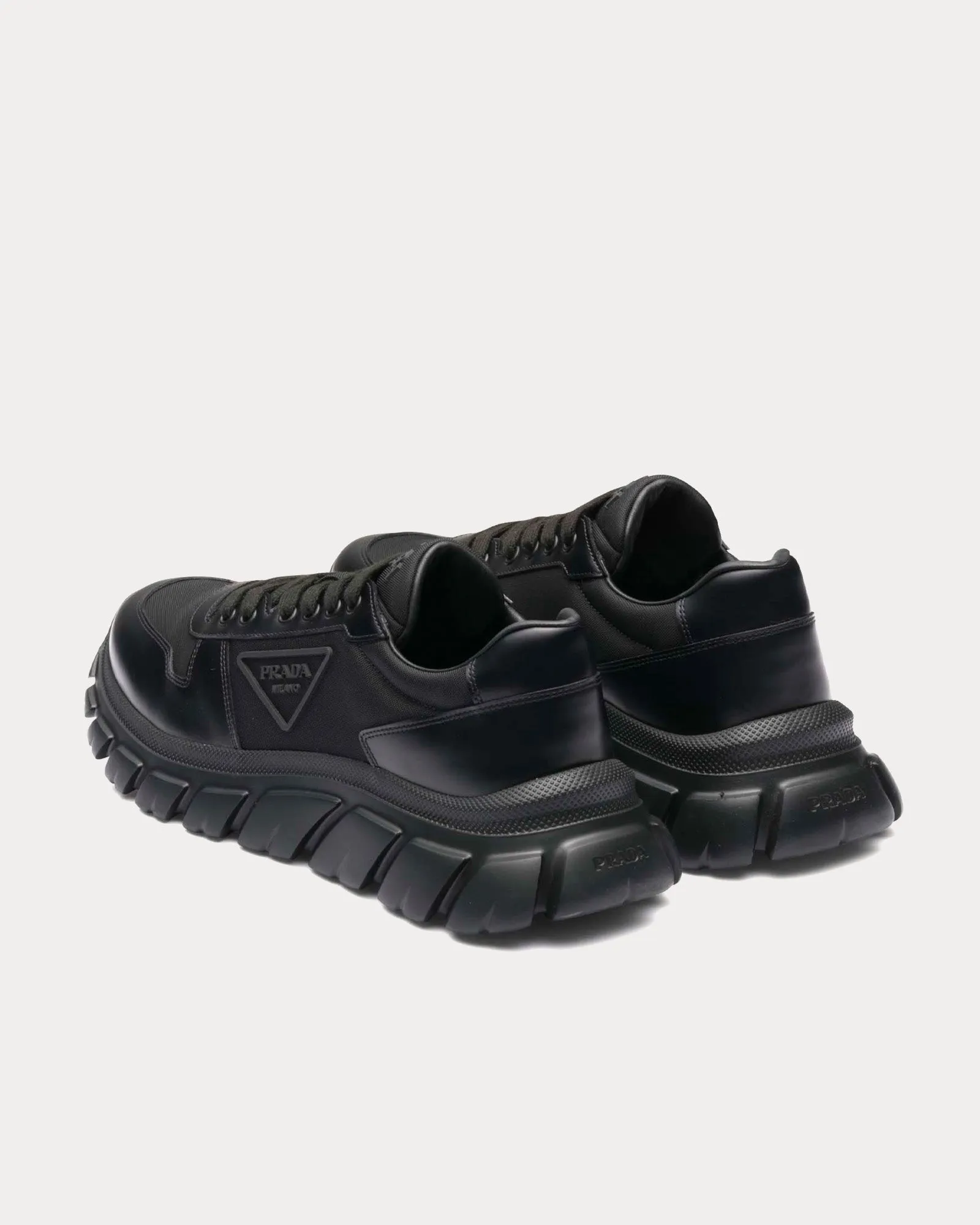 Re-Nylon & Brushed Leather Black Low Top Sneakers