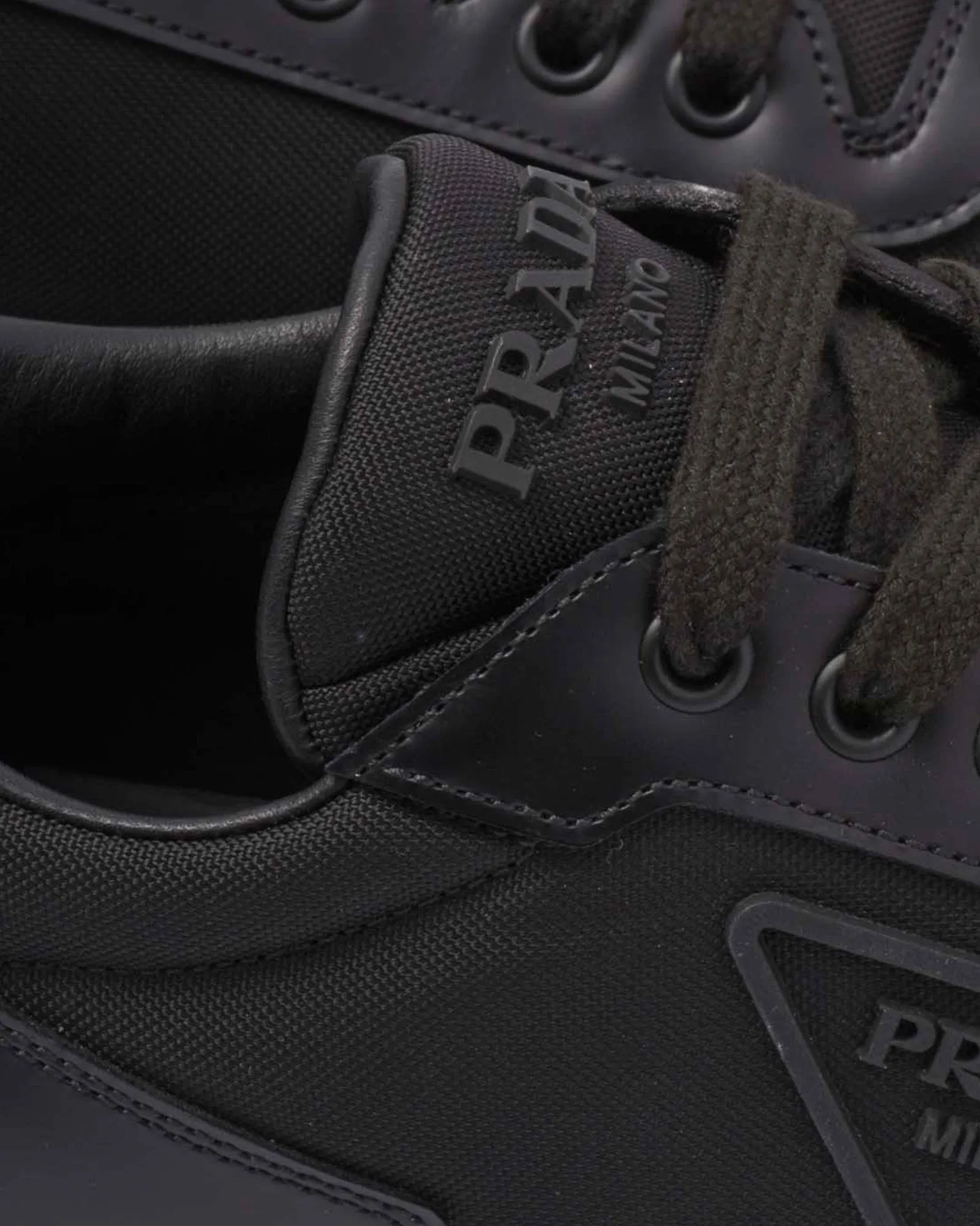 Re-Nylon & Brushed Leather Black Low Top Sneakers