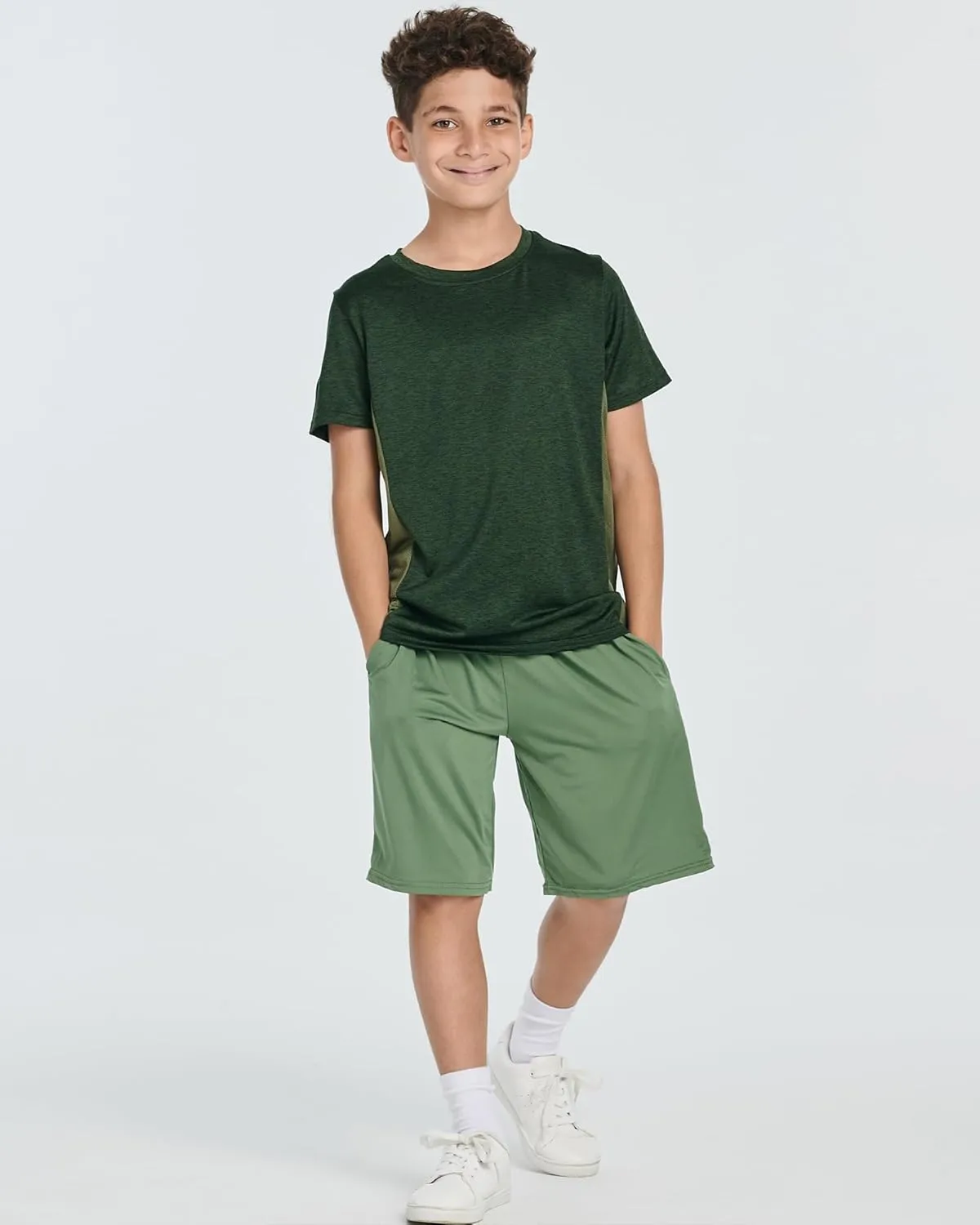Real Essentials 5 Pack: Youth Dry-Fit Wicking Active Athletic Performance Short Sleeve T-Shirt Boys & Girls Shirts