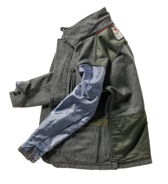 Relwen Heritage Trap Blazer in Grey  Herringbone