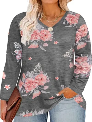 RITERA Womens Plus Size Tops Long Sleeve Shirts V Neck Tunics Fall Casual Pullover Loose Fit Basic Tshirt XL-6XL 14W-30W
