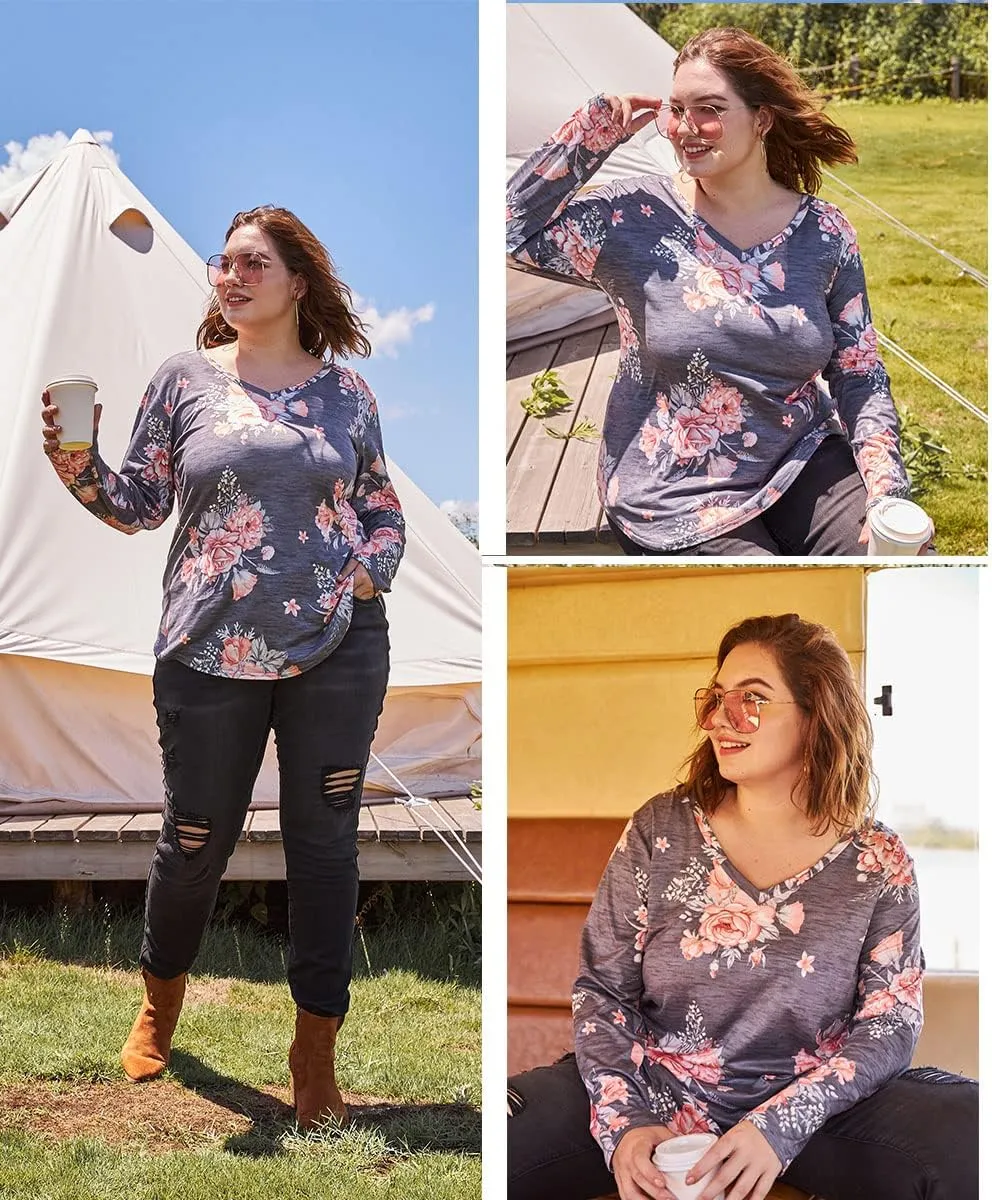 RITERA Womens Plus Size Tops Long Sleeve Shirts V Neck Tunics Fall Casual Pullover Loose Fit Basic Tshirt XL-6XL 14W-30W