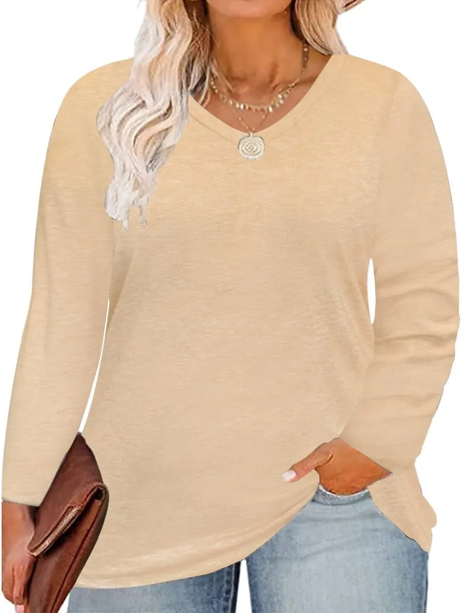 RITERA Womens Plus Size Tops Long Sleeve Shirts V Neck Tunics Fall Casual Pullover Loose Fit Basic Tshirt XL-6XL 14W-30W