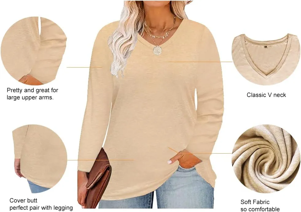 RITERA Womens Plus Size Tops Long Sleeve Shirts V Neck Tunics Fall Casual Pullover Loose Fit Basic Tshirt XL-6XL 14W-30W