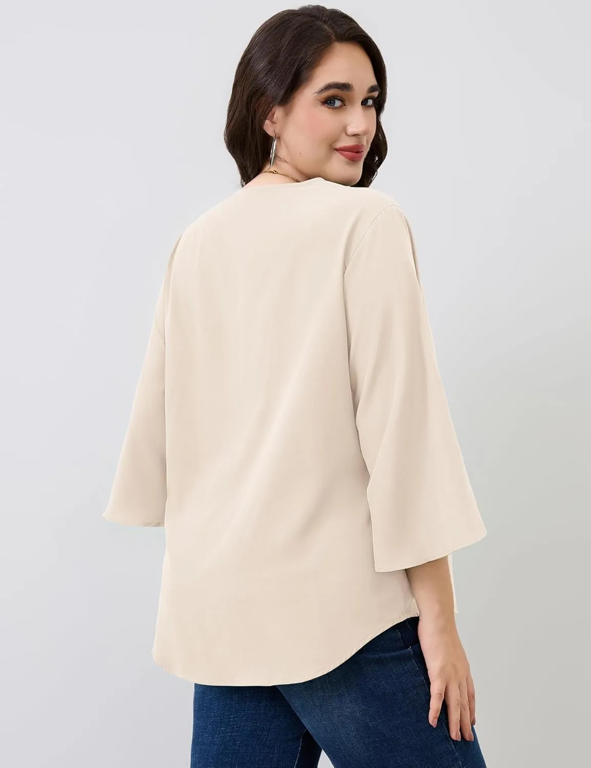 Romanstii Plus Size 3/4 Length Sleeve Womens Tops V-Neck Flowy Blouses Business Casual Summer Shirts 2025