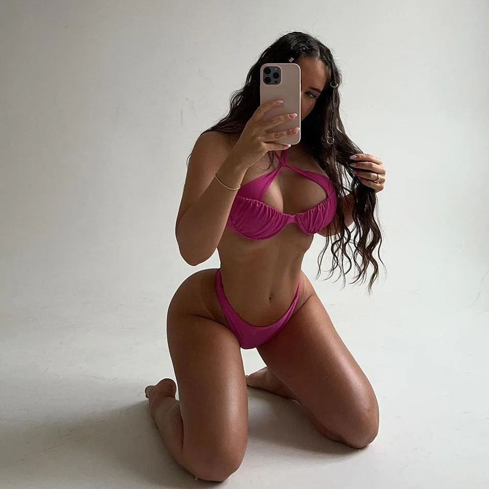 Rose Red Underwire Swimwear Suit Women's