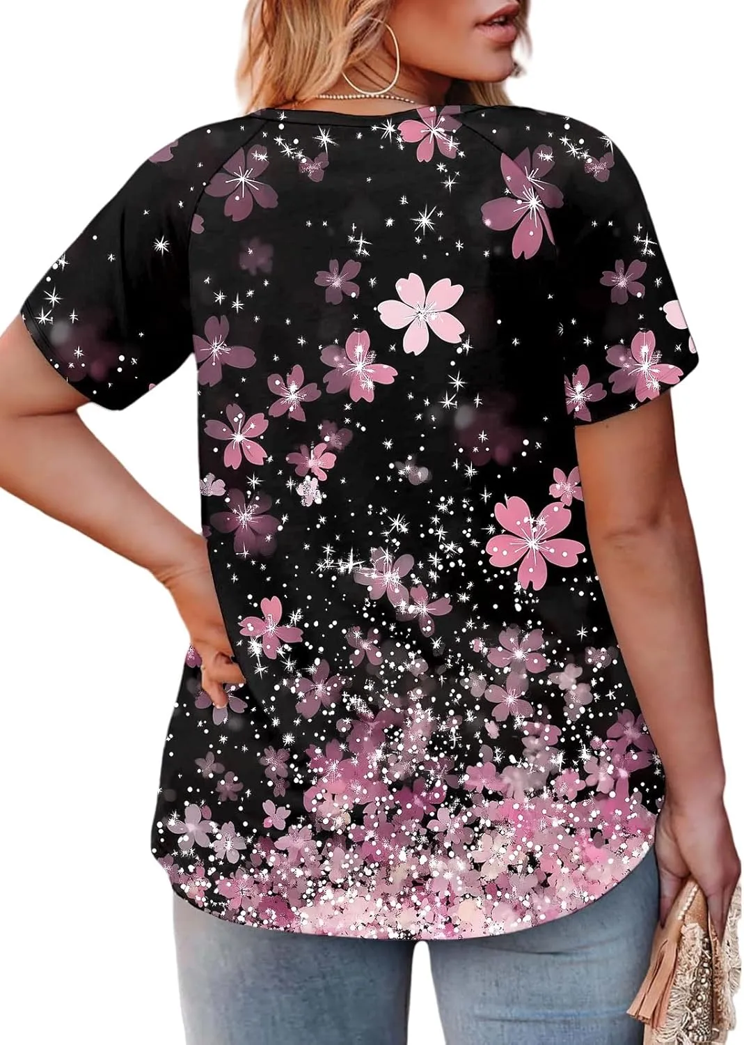 ROSRISS Plus Size Tops for Women Summer Casual Pleated Tees Cute Short Sleeve T Shirts Crew Neck Blouses XL-5XL