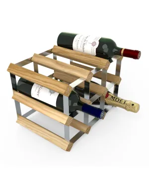 RTA Galvanized Steel & Light Oak Pine Assembled 9 Bottel Wine Rack