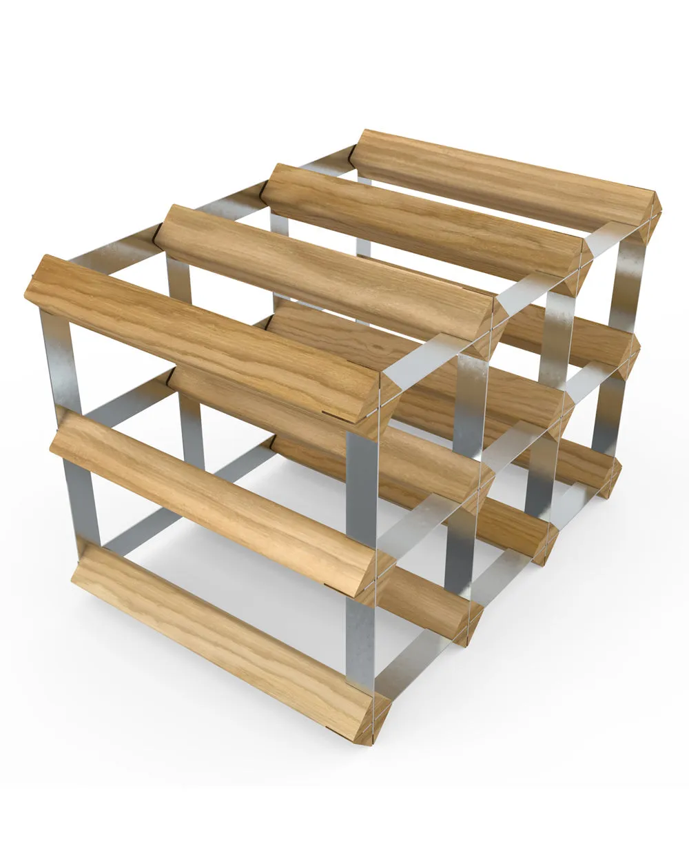 RTA Galvanized Steel & Light Oak Pine Assembled 9 Bottel Wine Rack