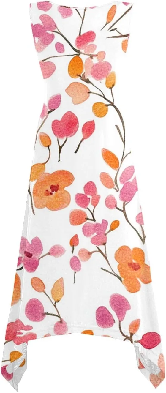 Ruziyoog Women's Boho Floral Print Maxi Dress Hankerchief Hem Tank Dresses Casual Summer Sleeveless Flowy Beach Sundress
