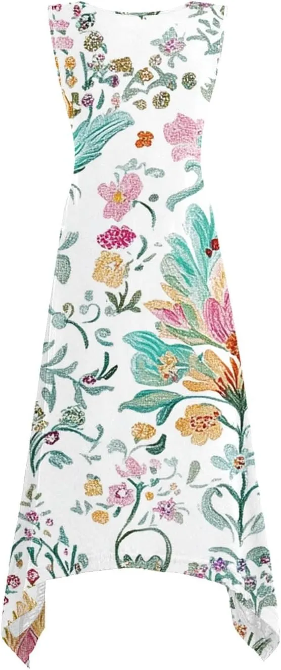 Ruziyoog Women's Boho Floral Print Maxi Dress Hankerchief Hem Tank Dresses Casual Summer Sleeveless Flowy Beach Sundress
