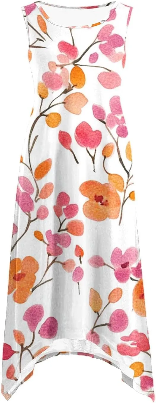 Ruziyoog Women's Boho Floral Print Maxi Dress Hankerchief Hem Tank Dresses Casual Summer Sleeveless Flowy Beach Sundress