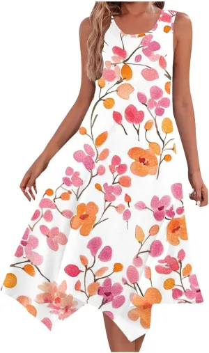 Ruziyoog Women's Boho Floral Print Maxi Dress Hankerchief Hem Tank Dresses Casual Summer Sleeveless Flowy Beach Sundress