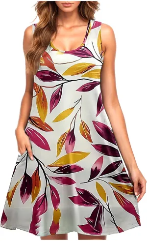 Ruziyoog Women's Casual Sleeveless Mini Dress 2025 Summer Trendy Floral Print Sundress Crewneck Tank Loose Beach Dresses