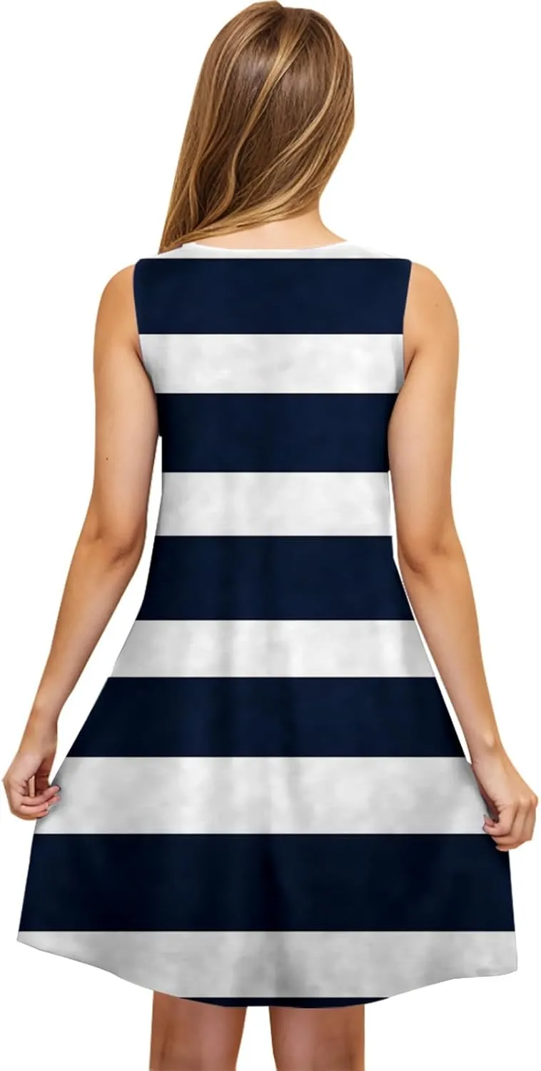 Ruziyoog Womens Summer Dresses Casual Round Neck Sleeveless Swing Mini Dress Beach Cover Ups Casual Sundresses with Pockets