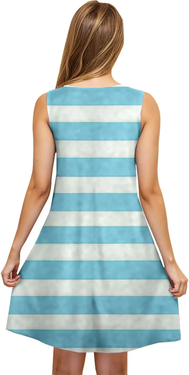 Ruziyoog Womens Summer Dresses Casual Round Neck Sleeveless Swing Mini Dress Beach Cover Ups Casual Sundresses with Pockets