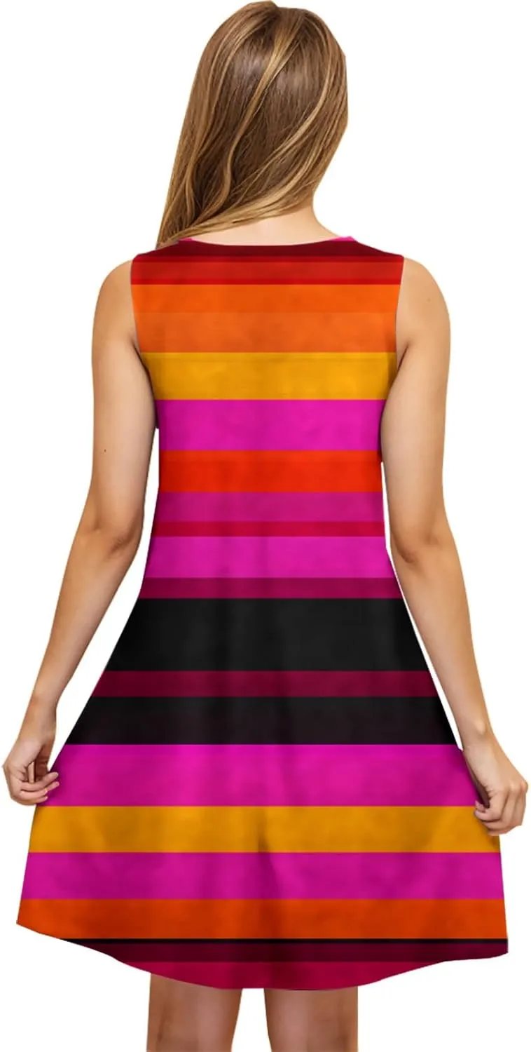 Ruziyoog Womens Summer Dresses Casual Round Neck Sleeveless Swing Mini Dress Beach Cover Ups Casual Sundresses with Pockets