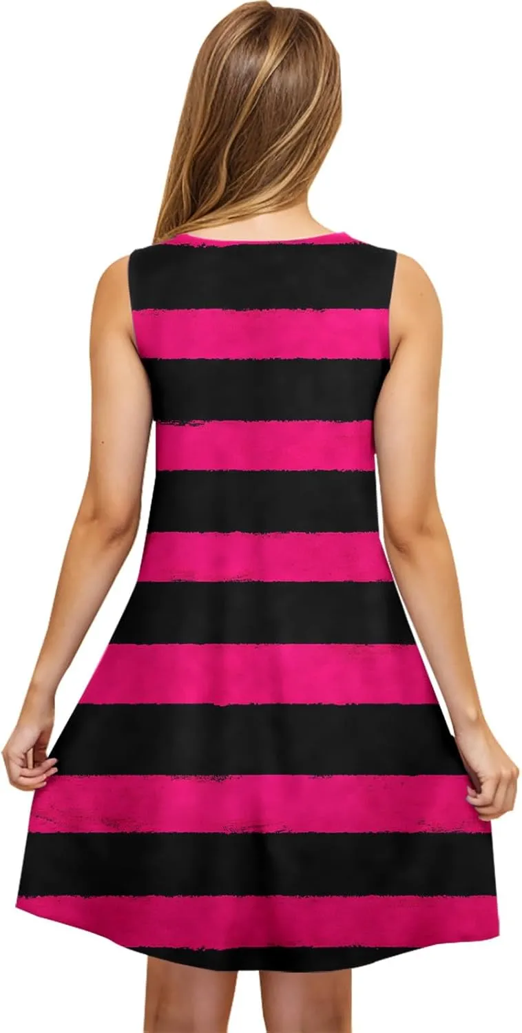 Ruziyoog Womens Summer Dresses Casual Round Neck Sleeveless Swing Mini Dress Beach Cover Ups Casual Sundresses with Pockets