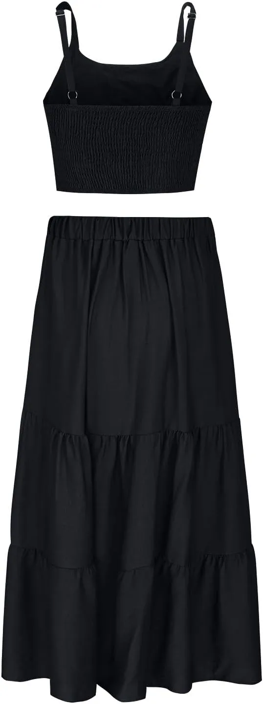 Ruziyoog Womens Summer Sleeveless Midi Dress Adjustable Spaghetti Strap Ruffle A Line Dress Empire Waist Tiered Flowy Dresses