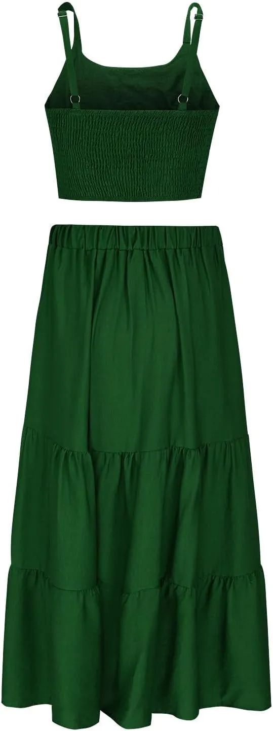 Ruziyoog Womens Summer Sleeveless Midi Dress Adjustable Spaghetti Strap Ruffle A Line Dress Empire Waist Tiered Flowy Dresses