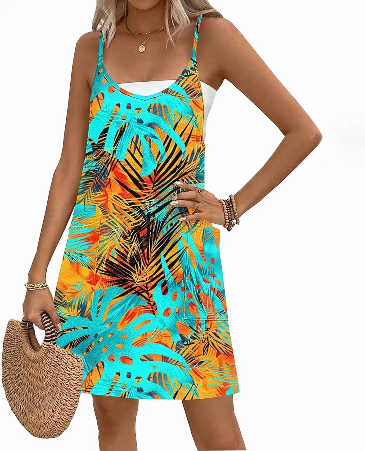 Ruziyoog Women's Summer Sleeveless Tank Dress 2025 Floral Print Spaghetti Straps Sun Dress Casual Short Mini Beach Dresses